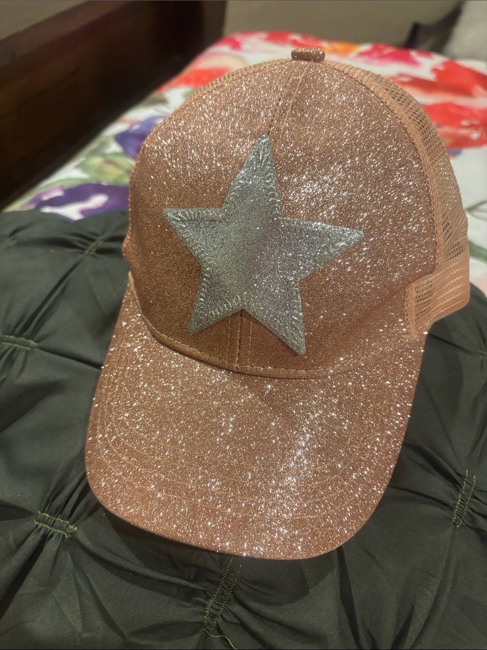 CC Boutique Glitter Star Mesh Cap - Rose Gold with Silver Star